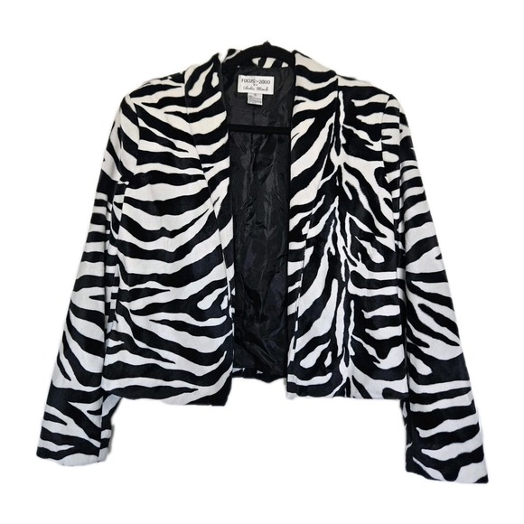 Focus 2000 Jackets & Blazers - Vtg Focus 2000 By Charles Glueck Zebra B&W Tiger  Velvety Cropped Jacket 8